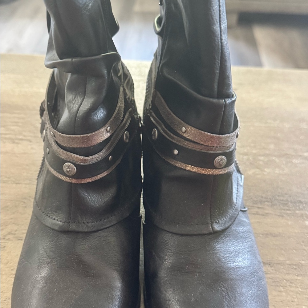 Pop Black Ankle Booties with Metal Straps